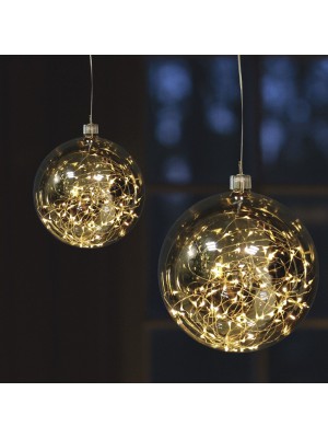 Set doua globuri din stila fumurie cu LED pentru agatat, un glob de 15 cm, un glob de 10 cm