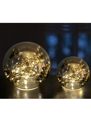 Set doua globuri din sticla fumurie cu LED, decor pentru masa, un glob de 15 cm, un glob de 10 cm