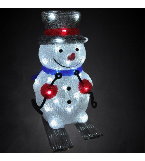 Decoratiune Craciun Om de zapada pe schiuri cu LED, din acril, lumina calda
