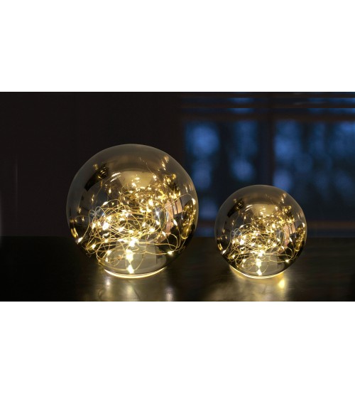 Set doua globuri din sticla fumurie cu LED, decor pentru masa, un glob de 15 cm, un glob de 10 cm